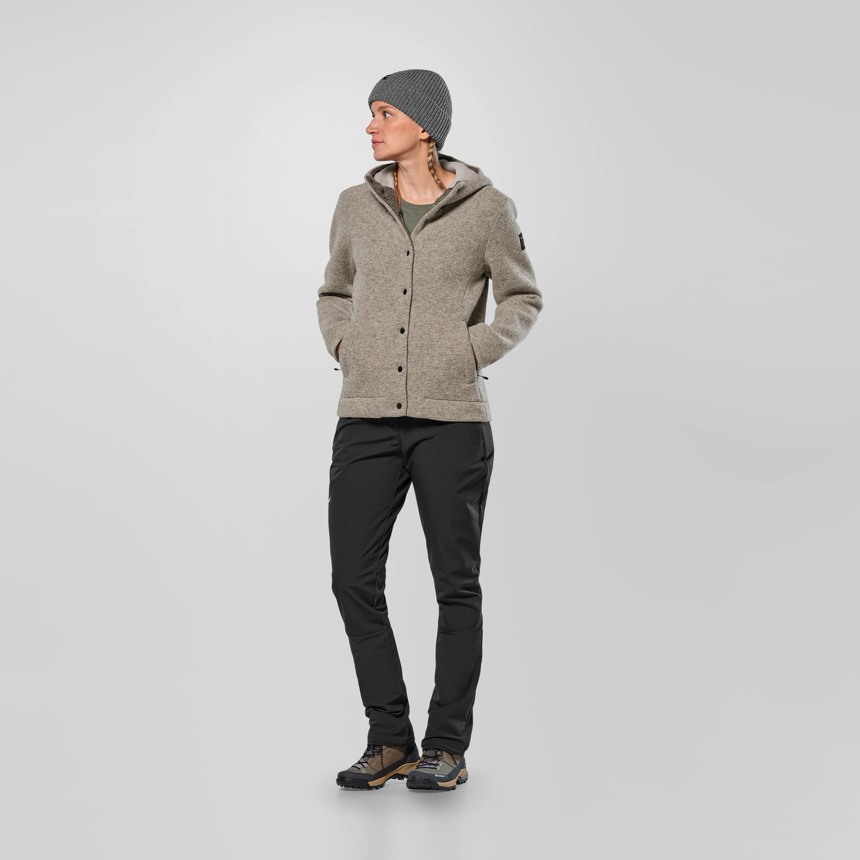 Chaqueta con capucha de lana sin teñir Sarner para mujer
